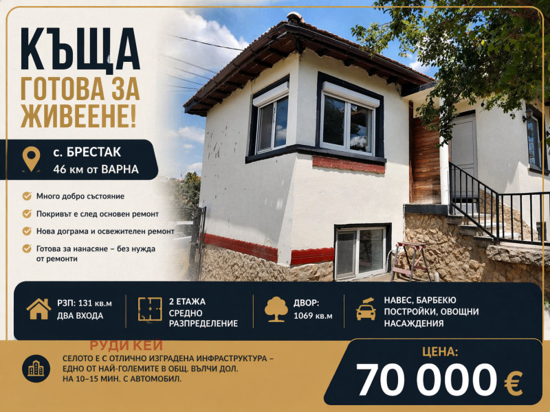 Продава КЪЩА, област Варна, с. Брестак • 70000 € / 136908.10 лв. • 65390273 1 — Holmes.bg Продава КЪЩА, област Варна, с. Брестак • 70000 € / 136908.10 лв. • 65390273 1