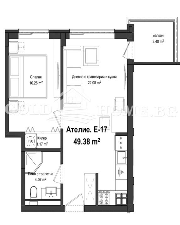 De vânzare  1 dormitor Plovdiv , Gagarin , 56 mp | 65350715 - imagine [2]