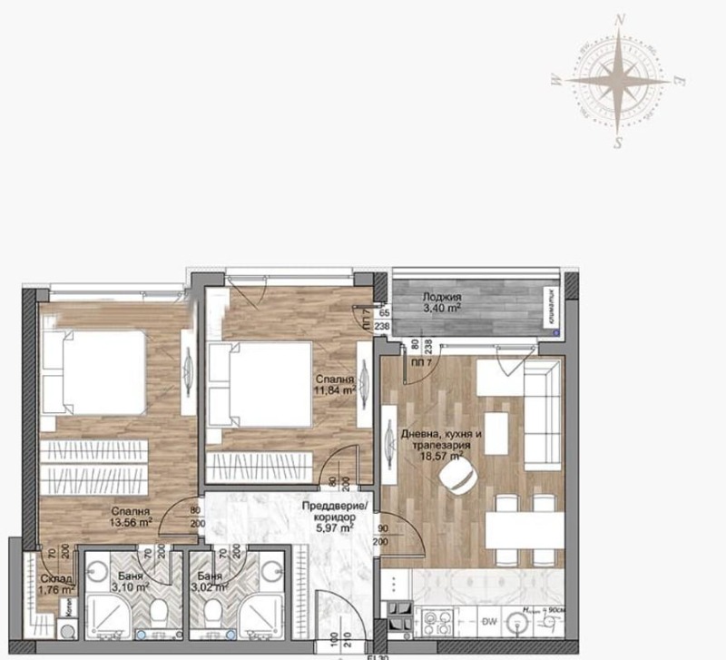 Myytävänä  2 makuuhuonetta Sofia , Mladost 4 , 84 neliömetriä | 66134878 - kuva [5]