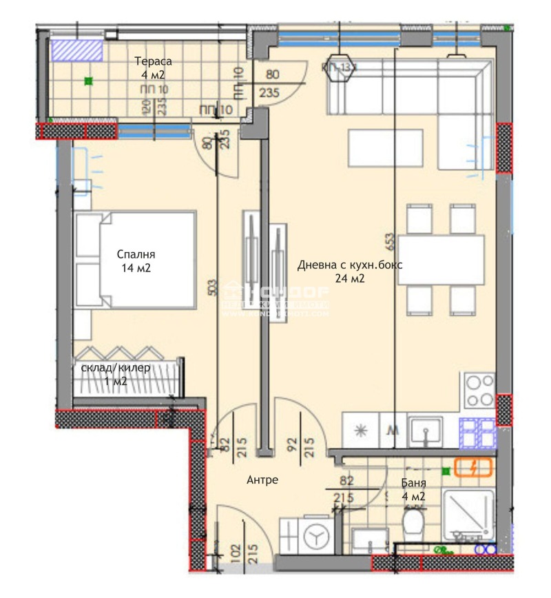Myytävänä  1 makuuhuone Plovdiv , Trakija , 69 neliömetriä | 78575304 - kuva [2]