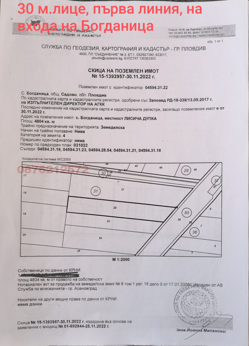 Продава ЗЕМЕДЕЛСКА ЗЕМЯ, гр. Садово, област Пловдив, снимка 6 - Земеделска земя - 45624582