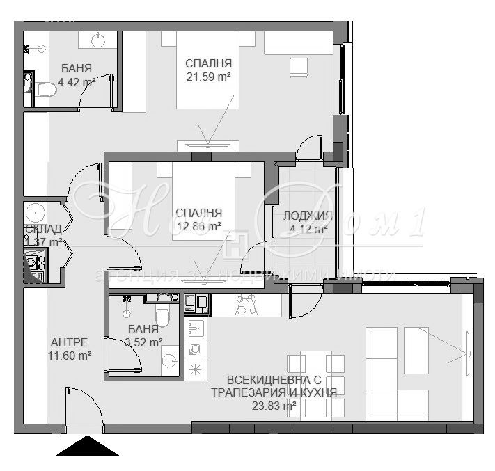 Продава 3-СТАЕН, гр. София, Манастирски ливади, снимка 1 - Aпартаменти - 49319094