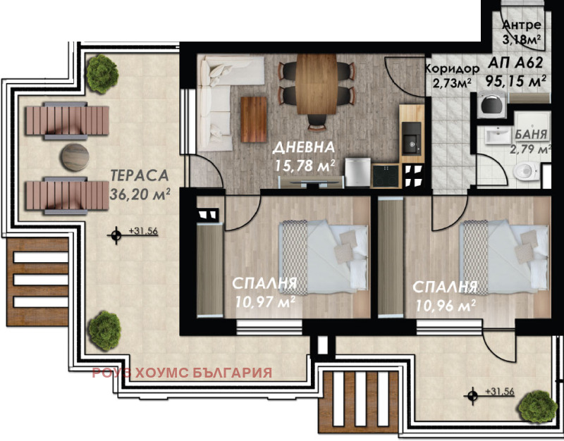 Satılık  2 yatak odası Plovdiv , Gagarin , 112 metrekare | 40591756 - görüntü [2]