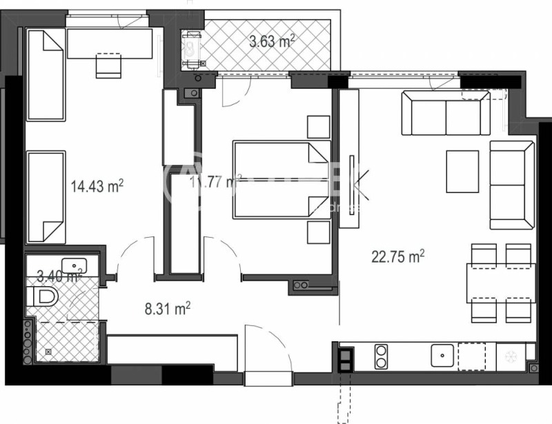 De vânzare  2 dormitoare Sofia , Hladilnica , 89 mp | 24352822