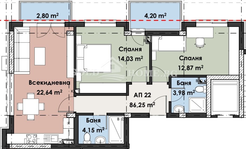 Продается  2 спальни Пловдив , Кършияка , 102 кв.м | 70763551 - изображение [2]
