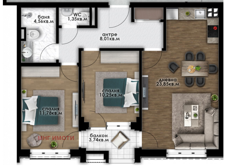 Продава 3-СТАЕН, гр. Пловдив, Коматево, снимка 2 - Апартаменти - 53043476