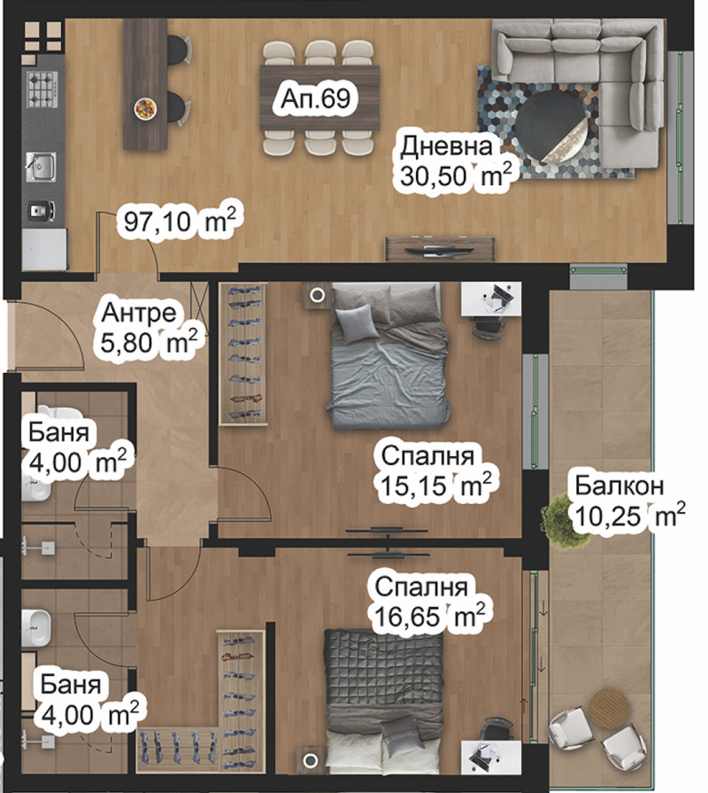 Satılık  2 yatak odası Plovdiv , Zapaden , 121 metrekare | 31726876 - görüntü [2]