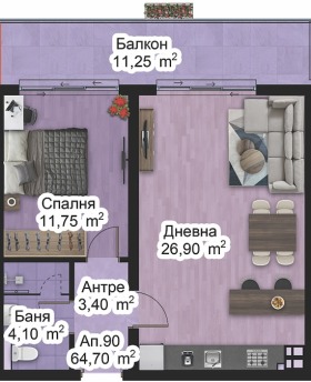 1 makuuhuone Peštersko šose, Plovdiv
