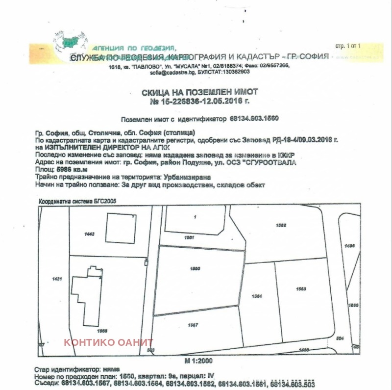 Продава ПАРЦЕЛ в град София, Орландовци - 5999 кв.м / 899 850 € » 1 759 953.63 лв., КОНТИКО ОАНИТ