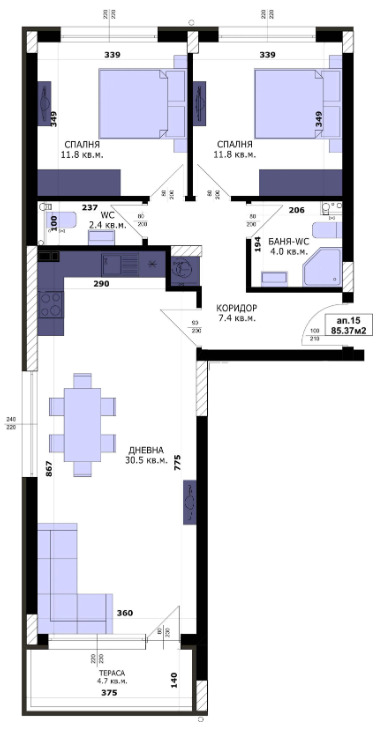 Na prodej  2 ložnice Varna , Kajsieva gradina , 96 m2 | 99098183 - obraz [2]