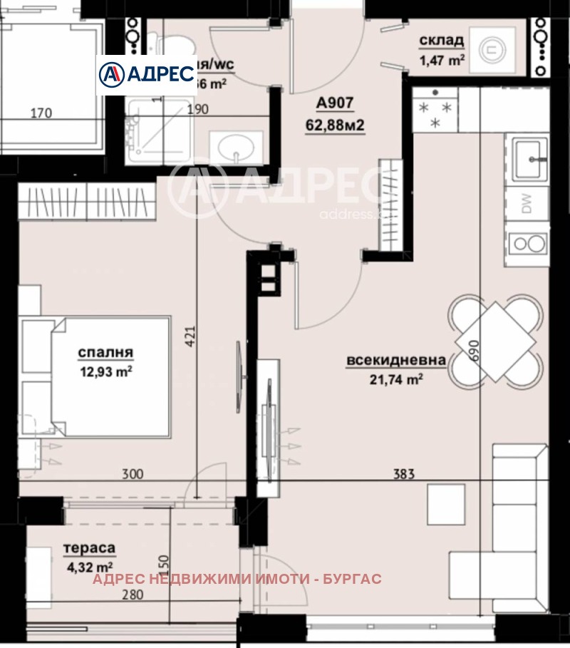 Продава 2-СТАЕН, гр. Бургас, Изгрев, снимка 4 - Aпартаменти - 47403578