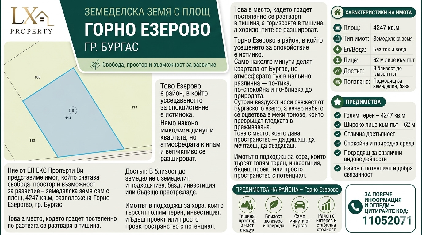 Продава ПАРЦЕЛ, гр. Бургас, Горно Езерово