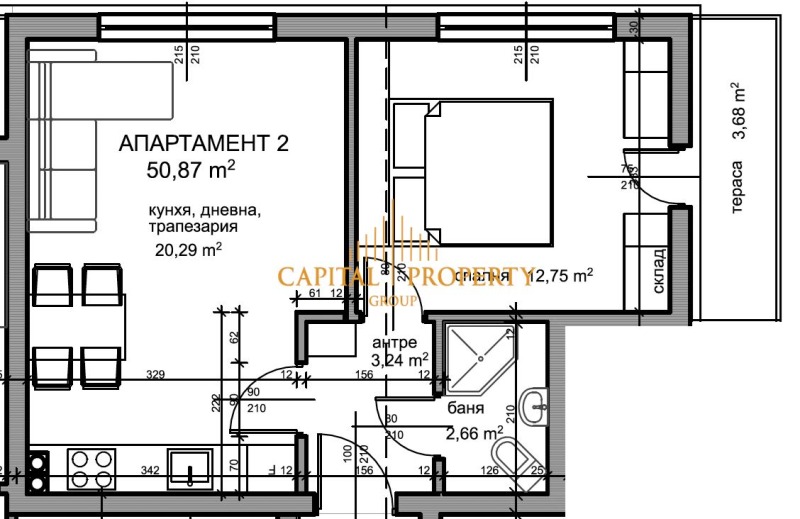 Продава 2-СТАЕН в град Варна, Център - 64 кв.м / 97 400 € » 190 497.84 лв., КАПИТАЛ ПРОПЪРТИ ГРУП - ВАРНА