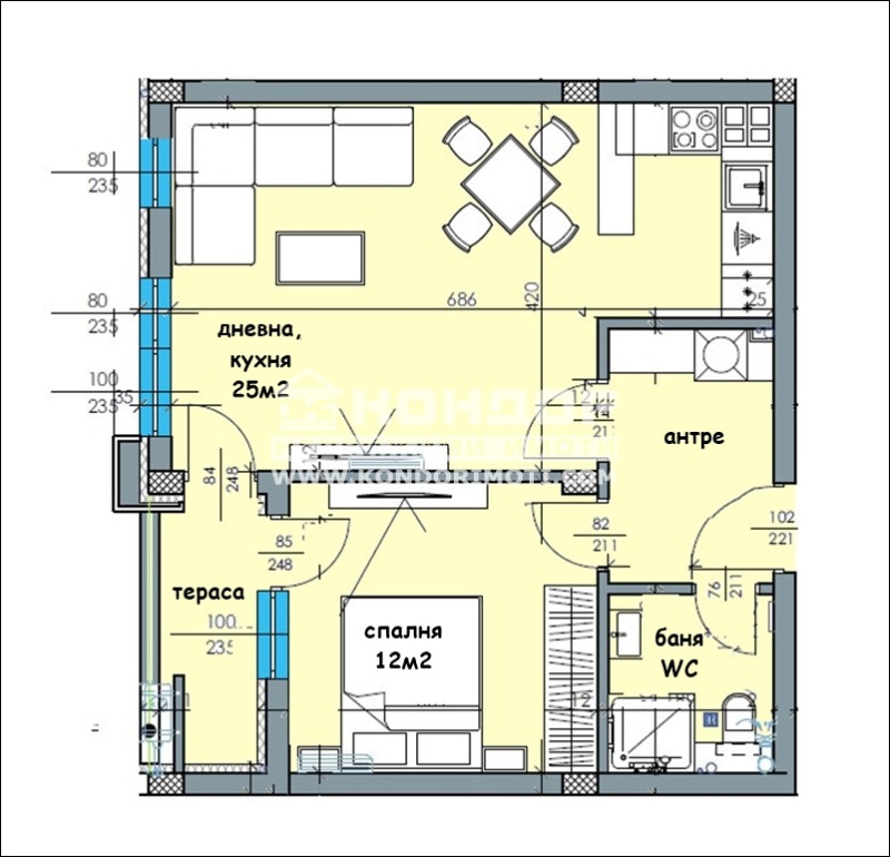 De vânzare  1 dormitor Plovdiv , Țentâr , 68 mp | 59180988 - imagine [2]