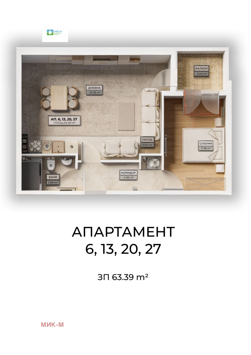 Продава 2-СТАЕН в град София, Овча купел - 72 кв.м / 153 769 € » 300 746.02 лв., МИК-М