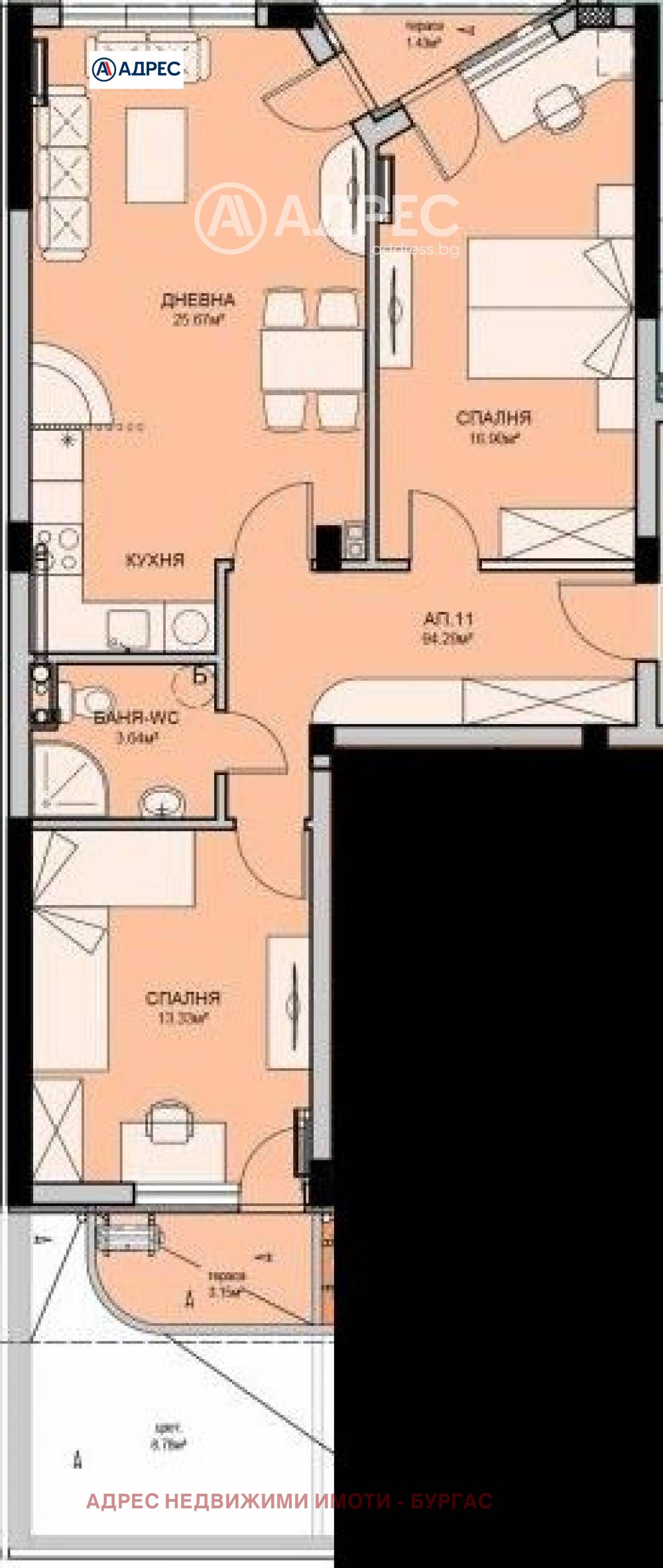 Продава 3-СТАЕН, гр. Бургас, област Бургас, снимка 3 - Апартаменти - 54029823