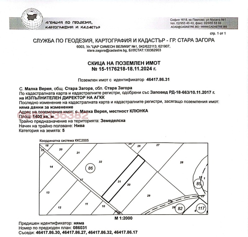 Продава ПАРЦЕЛ в област Стара Загора, с. Малка Верея - 1400 кв.м / 54 600 € » 106 788.32 лв.