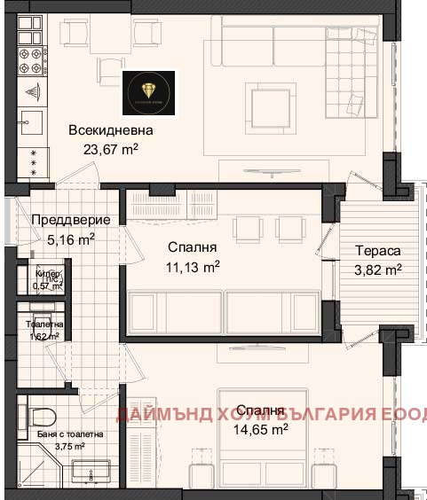 Продается  2 спальни Пловдив , Гагарин , 92 кв.м | 51205737 - изображение [2]