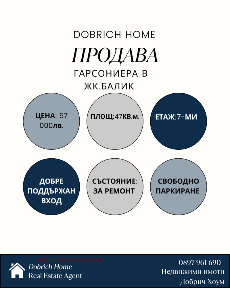 Продава 1-СТАЕН, гр. Добрич, Балик, снимка 1 - Aпартаменти - 48889606