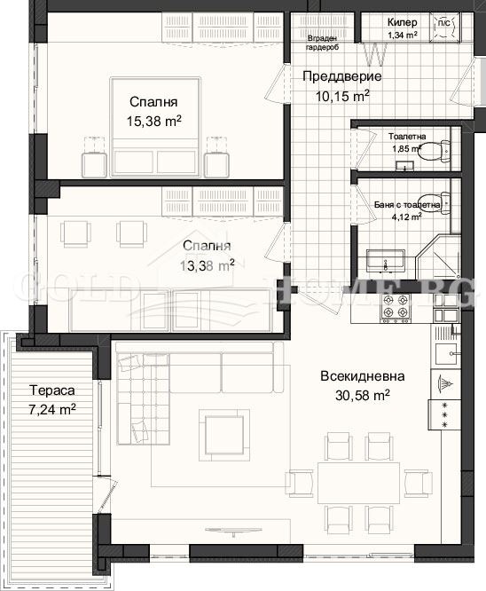 Myytävänä  2 makuuhuonetta Plovdiv , Gagarin , 92 neliömetriä | 42981785 - kuva [5]