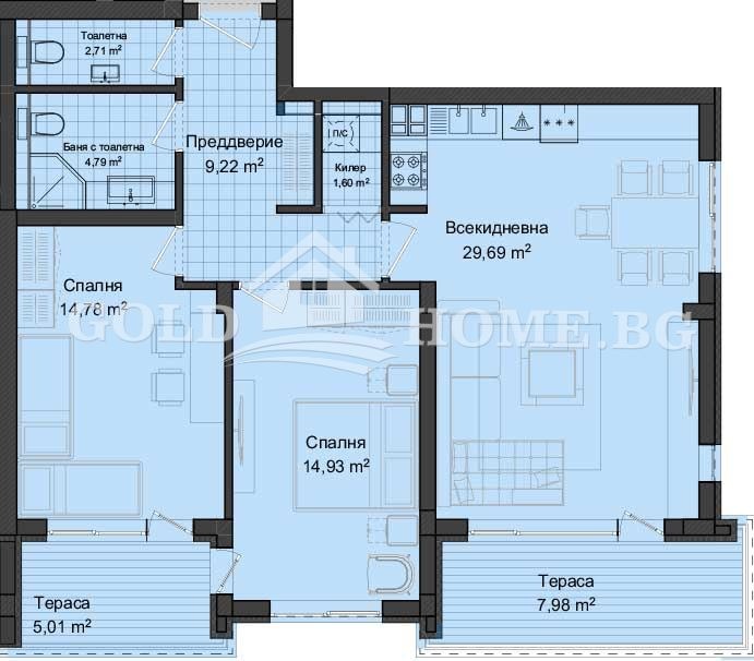 Myytävänä  2 makuuhuonetta Plovdiv , Gagarin , 92 neliömetriä | 42981785 - kuva [6]