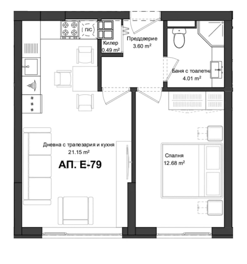 Продаја  1 спаваћа соба Пловдив , Гагарин , 56 м2 | 83162127 - слика [2]