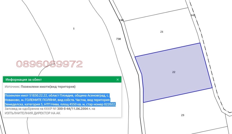 Продава  Земеделска земя област Пловдив , с. Новаково , 22 дка | 34934249