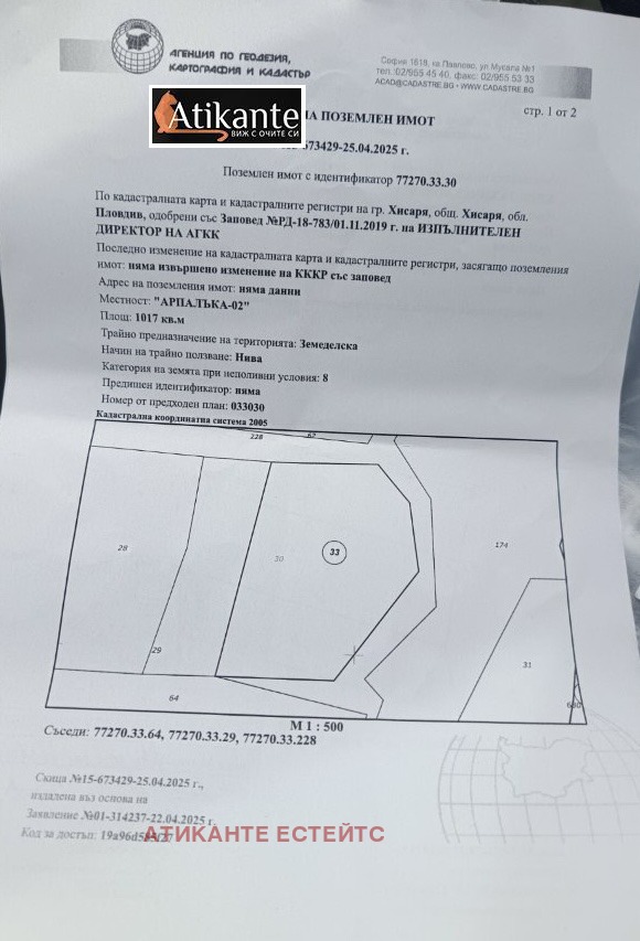 Продава ПАРЦЕЛ, гр. Хисаря, област Пловдив