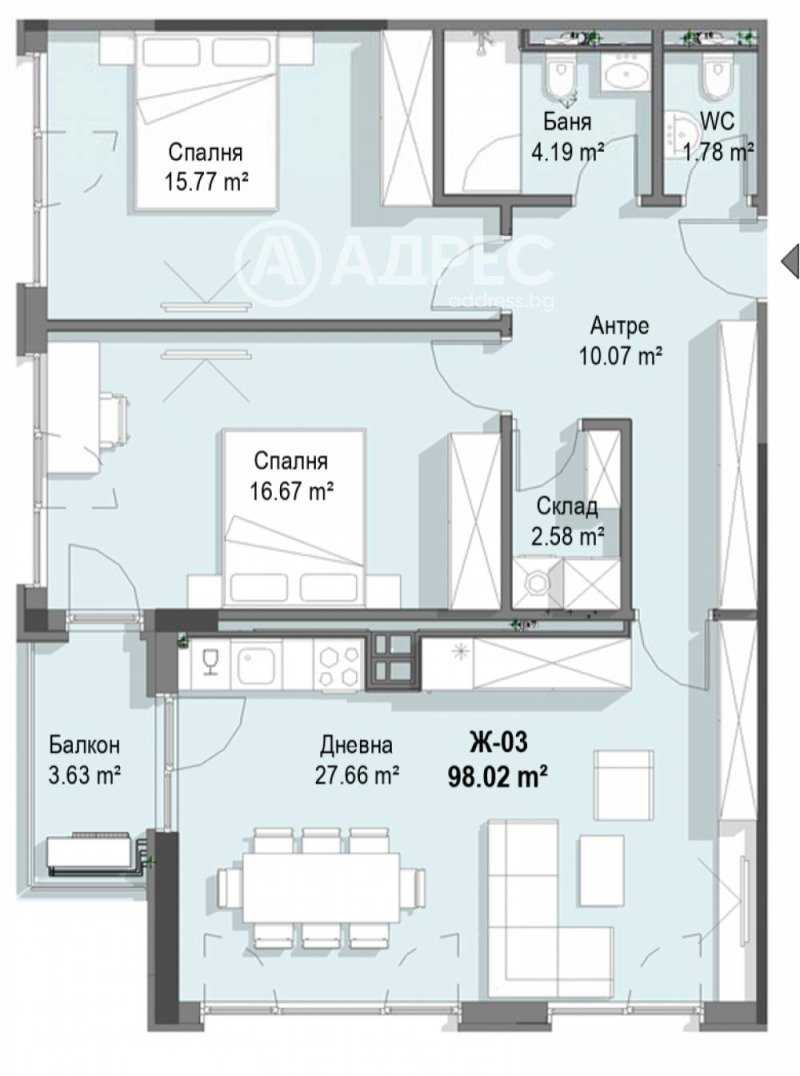 Продаја  1 спаваћа соба Софија , Крастова вада , 70 м2 | 52237166 - слика [4]