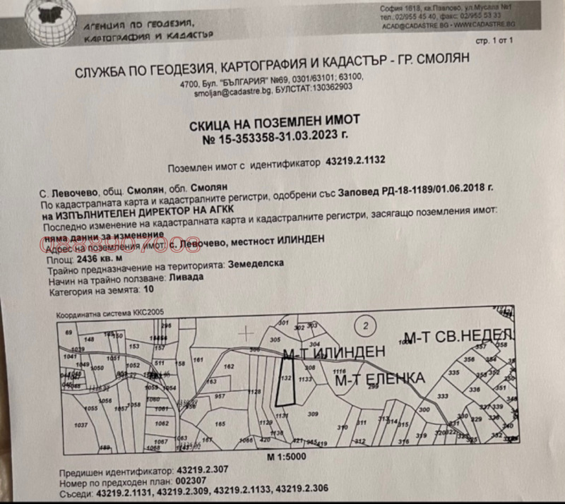Продава ЗЕМЕДЕЛСКА ЗЕМЯ, с. Левочево, област Смолян