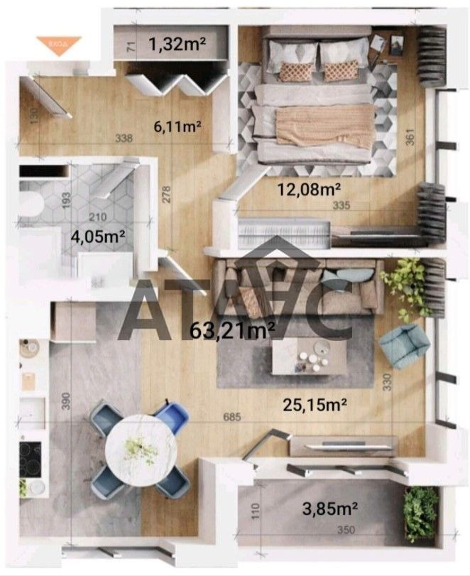 For Sale  1 bedroom Plovdiv , Trakiya , 73 sq.m | 87955384 - image [2]