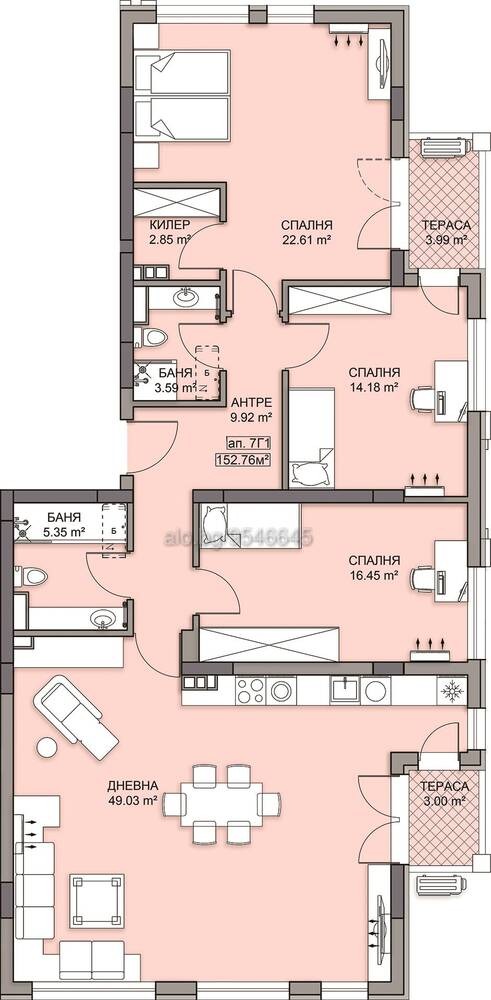 Satılık  2 yatak odası Plovdiv , Gagarin , 184 metrekare | 38225002