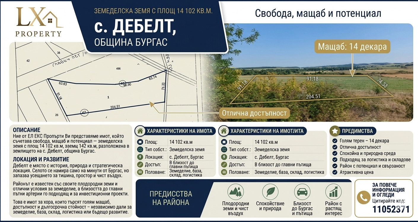 Продава ПАРЦЕЛ, с. Дебелт, област Бургас
