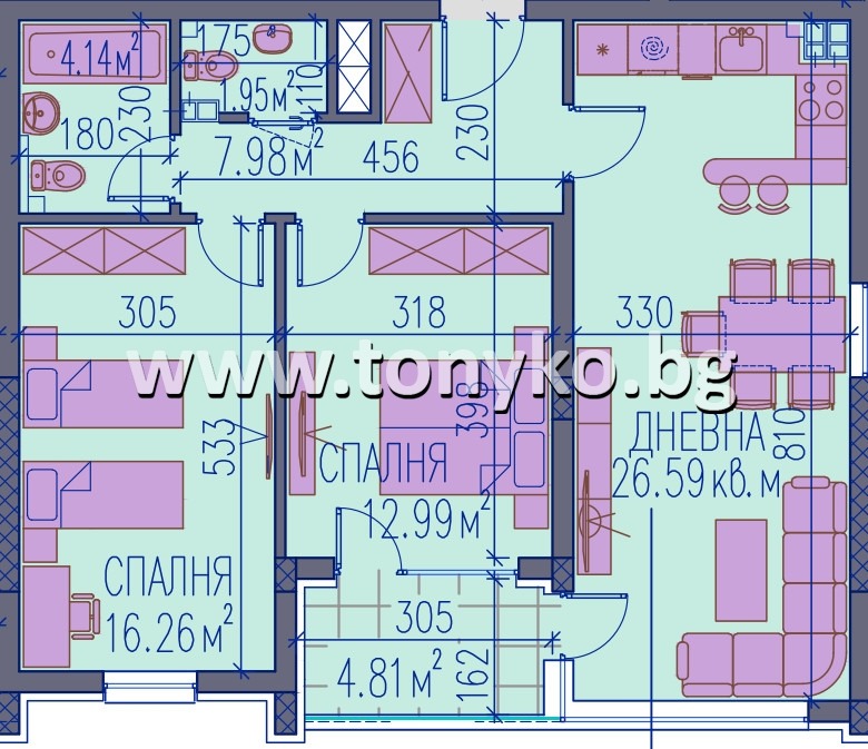На продаж  2 спальні Пловдив , Цариградско шосе , 106 кв.м | 43103344 - зображення [3]