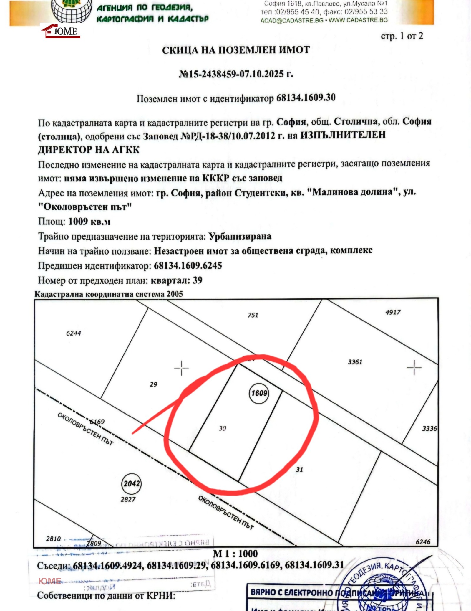Продава ПАРЦЕЛ, гр. София, Малинова долина