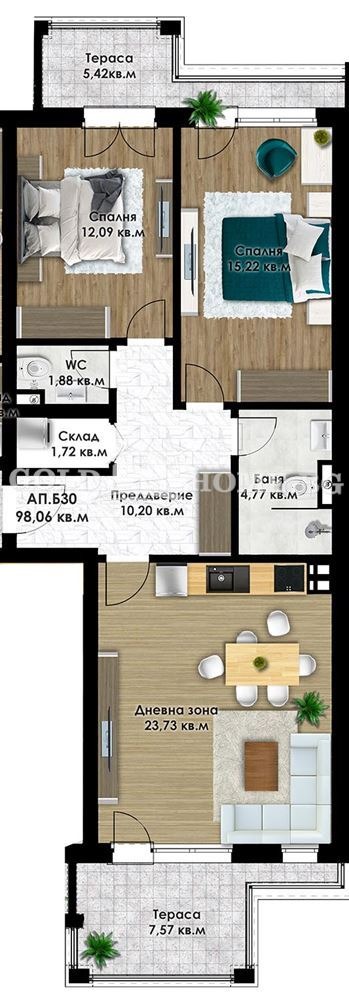 Продается  2 спальни Пловдив , Коматево , 111 кв.м | 58144895 - изображение [7]