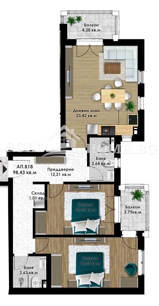 Продается  2 спальни Пловдив , Коматево , 111 кв.м | 58144895 - изображение [4]