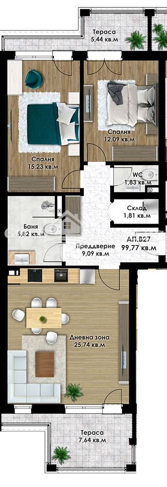 Продается  2 спальни Пловдив , Коматево , 111 кв.м | 58144895 - изображение [9]