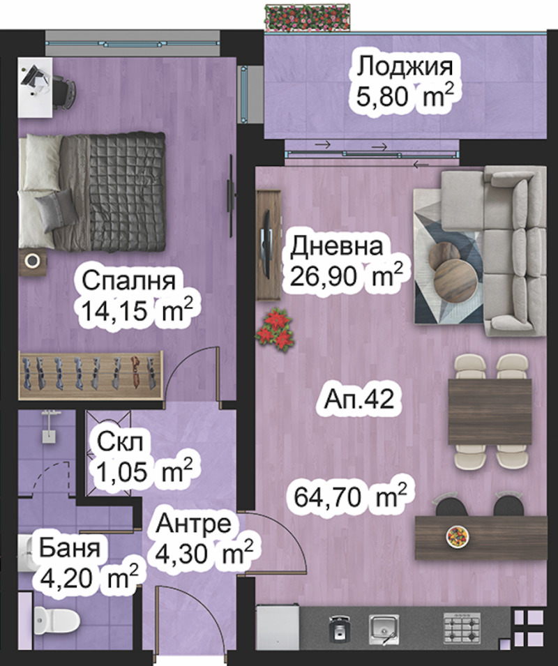 Myytävänä  1 makuuhuone Plovdiv , Peštersko šose , 75 neliömetriä | 47765146 - kuva [4]