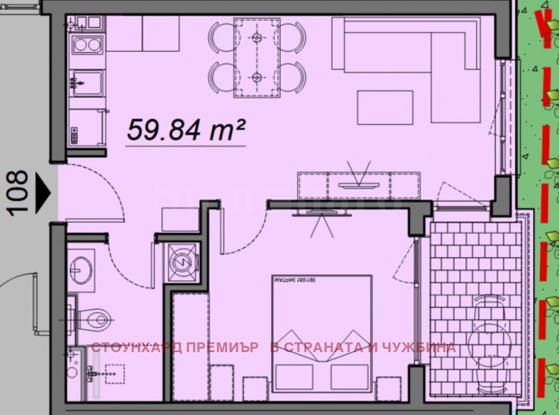 Myytävänä  1 makuuhuone Burgasin alue , k.k. Slantšev brjag , 59 neliömetriä | 26889975 - kuva [2]