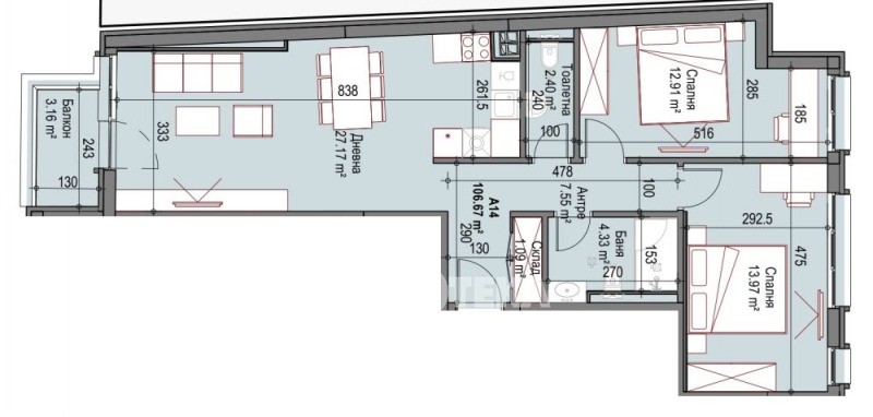 Eladó  2 hálószobás Sofia , Suhata reka , 107 négyzetméter | 78693571 - kép [2]