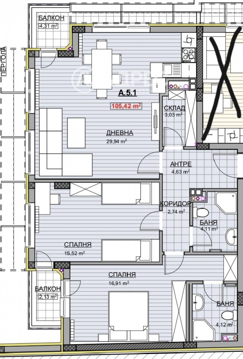 En venta  2 dormitorios Sofia , Krasno selo , 126 metros cuadrados | 98196098 - imagen [4]