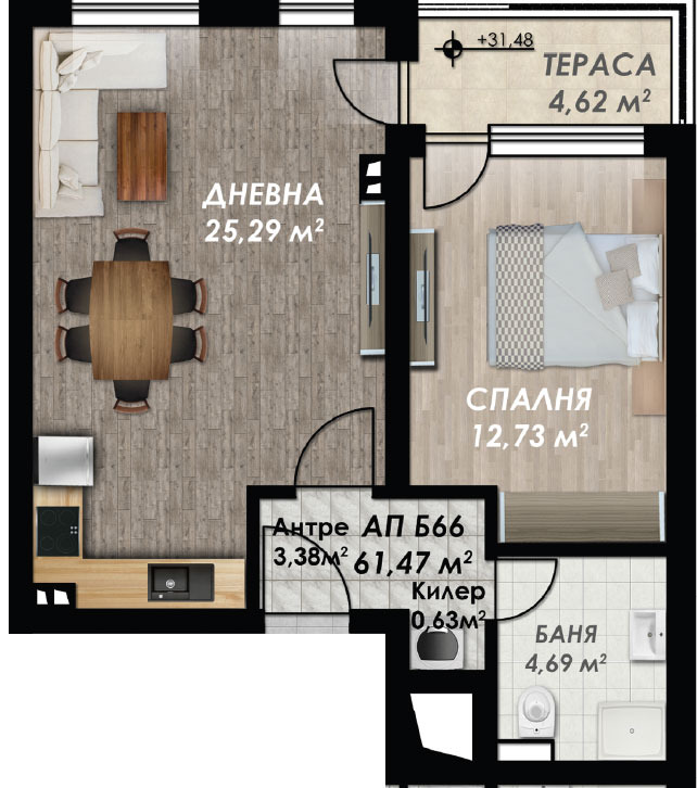 Na prodej  1 ložnice Plovdiv , Christo Smirnenski , 71 m2 | 95382875