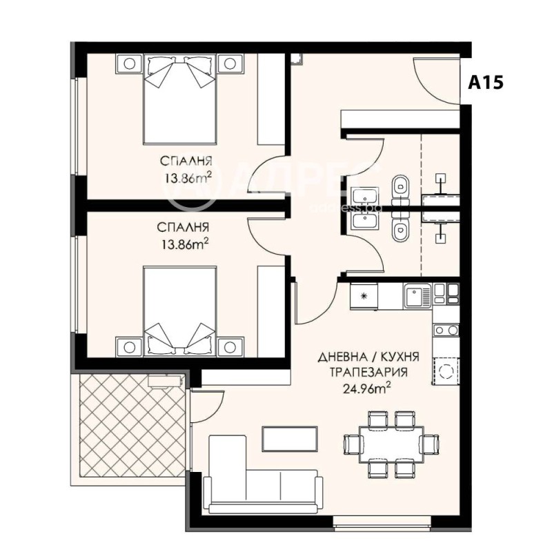 In vendita  2 camere da letto Sofia , Liulin 9 , 103 mq | 99183772