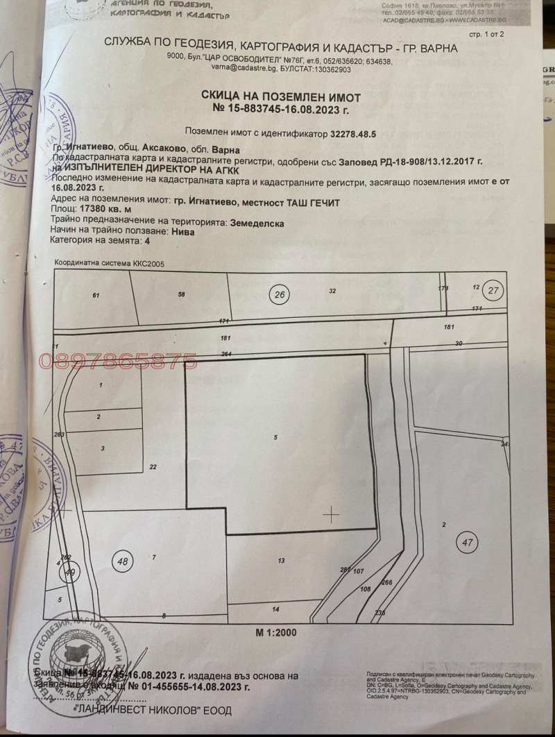 Продава ПАРЦЕЛ в област Варна, гр. Игнатиево - 17380 кв.м / 1 477 300 € » 2 889 347.66 лв.