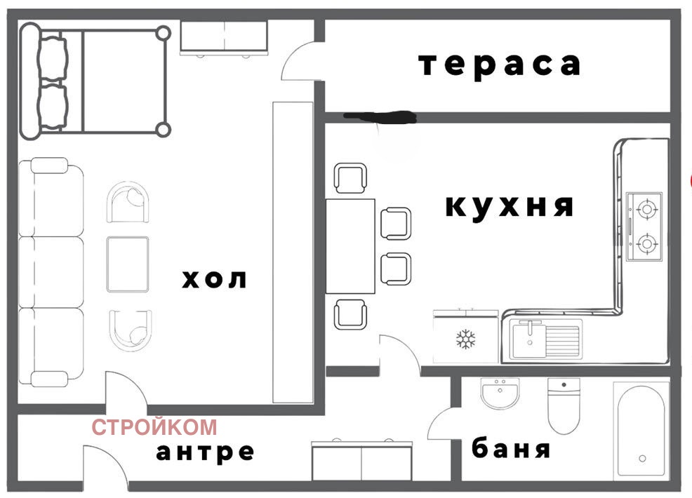 Продава 1-СТАЕН, гр. София, Сухата река