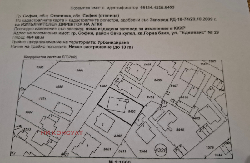 Продава  Парцел град София , Горна баня , 464 кв.м | 98708343