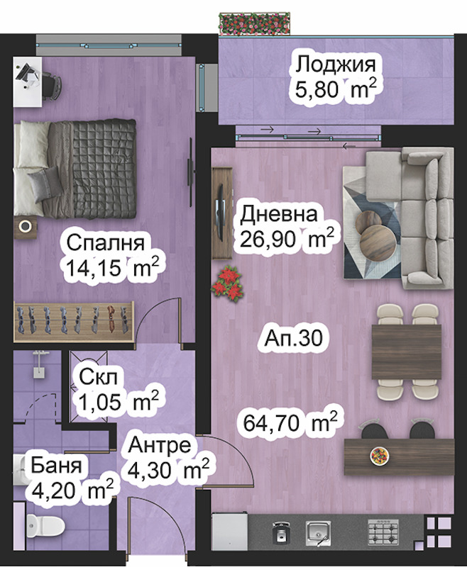 Til salgs  1 soverom Plovdiv , Zapaden , 75 kvm | 21481377 - bilde [3]