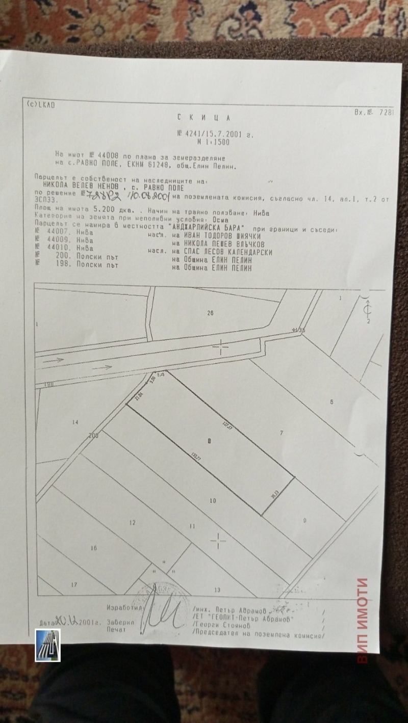Продава ПАРЦЕЛ в област София, с. Равно поле - 5200 кв.м / 104 000 € » 203 406.32 лв., ВИП ИМОТИ
