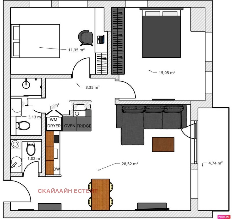 Продава 3-СТАЕН в град София, Кръстова вада - 93 кв.м / 350 000 € » 684 540.50 лв., СКАЙЛАЙН ЕСТЕЙТ